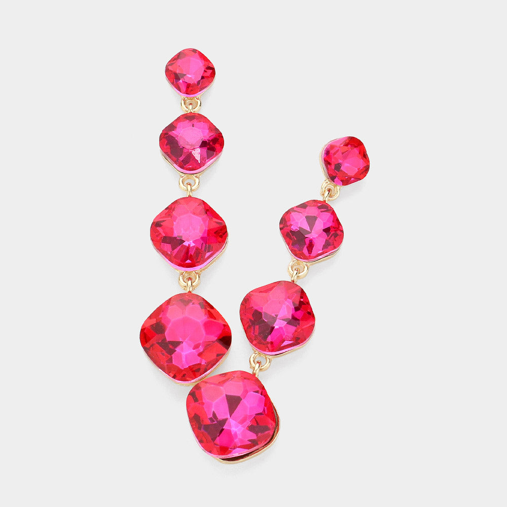 Fuchsia Round Stone Link Drop Pageant Earrings | Prom Earrings
