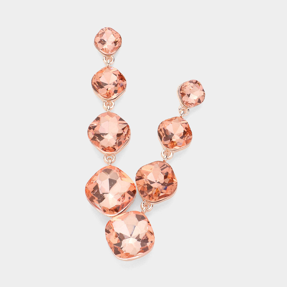 Peach Round Stone Link Drop Pageant Earrings  | Prom Earrings