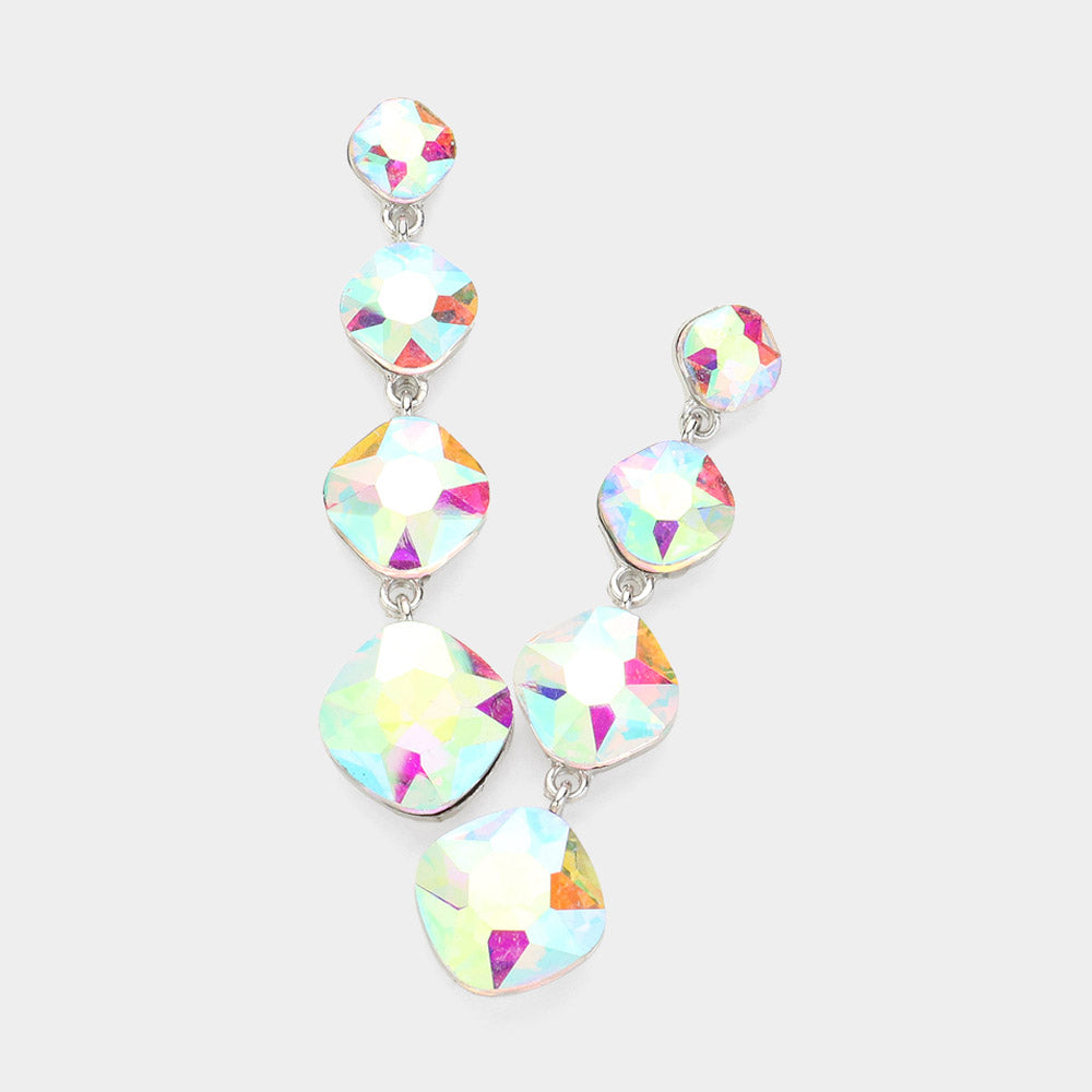 AB Round Stone Link Drop Pageant Earrings  | Prom Earrings