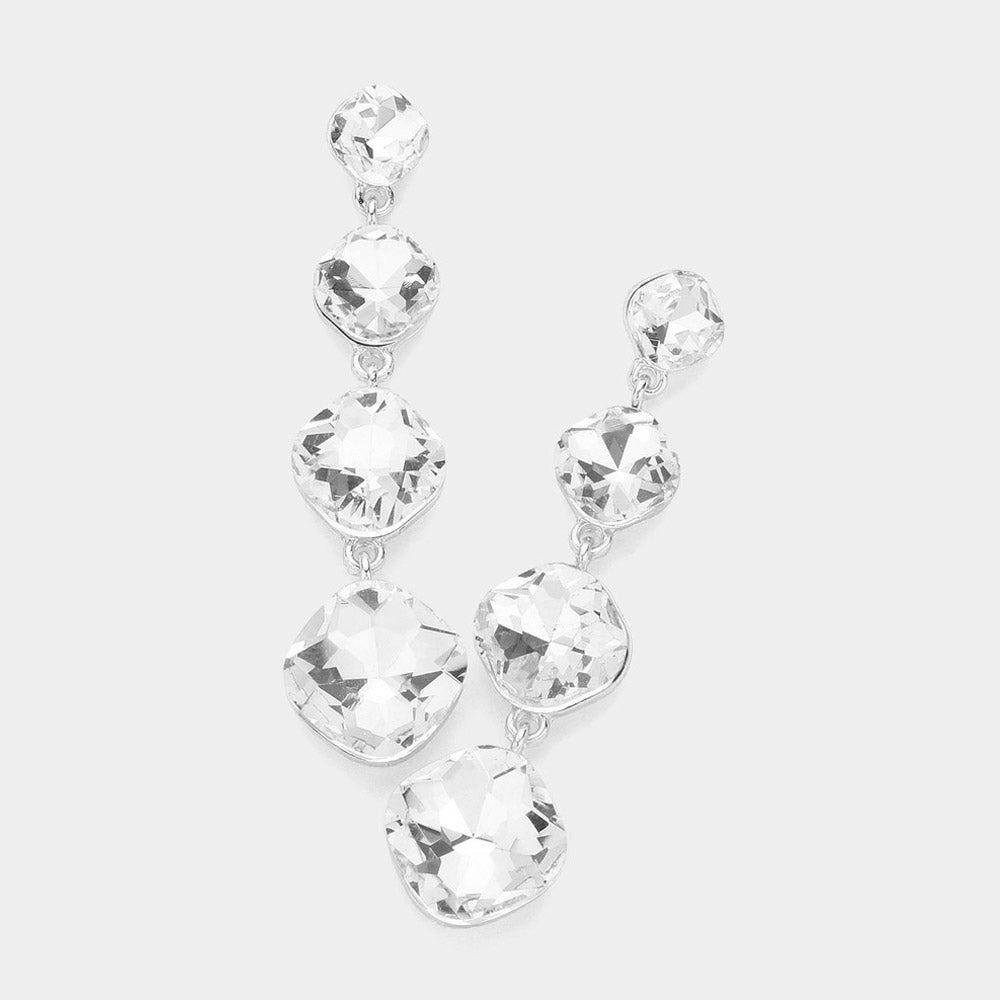 Clear Round Stone Link Drop Pageant Earrings  | Prom Earrings
