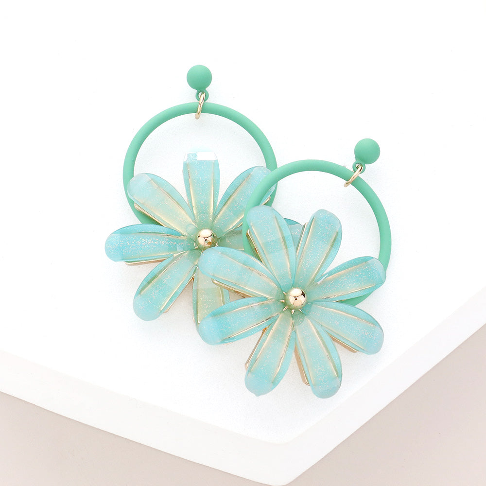 Pastel Mint Resin Flower Fun Fashion Earrings | Headshot Earrings