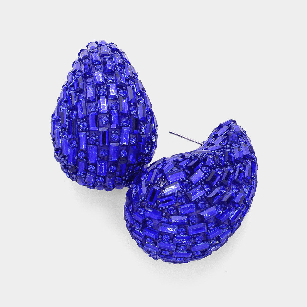 Multi Blue Stone Embellished Teardrop Pageant Earrings | Prom Earrings