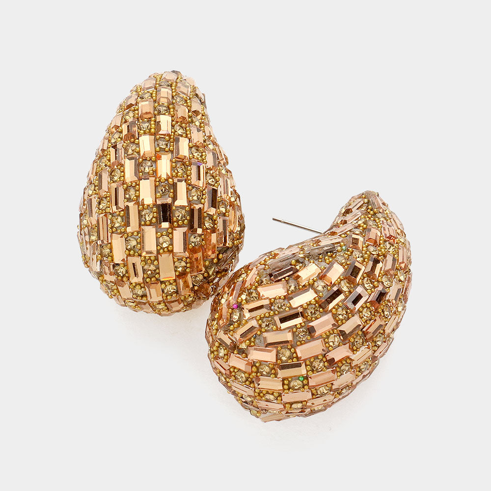 Multi Gold Stone Embellished Teardrop Pageant Earrings | Prom Earrings