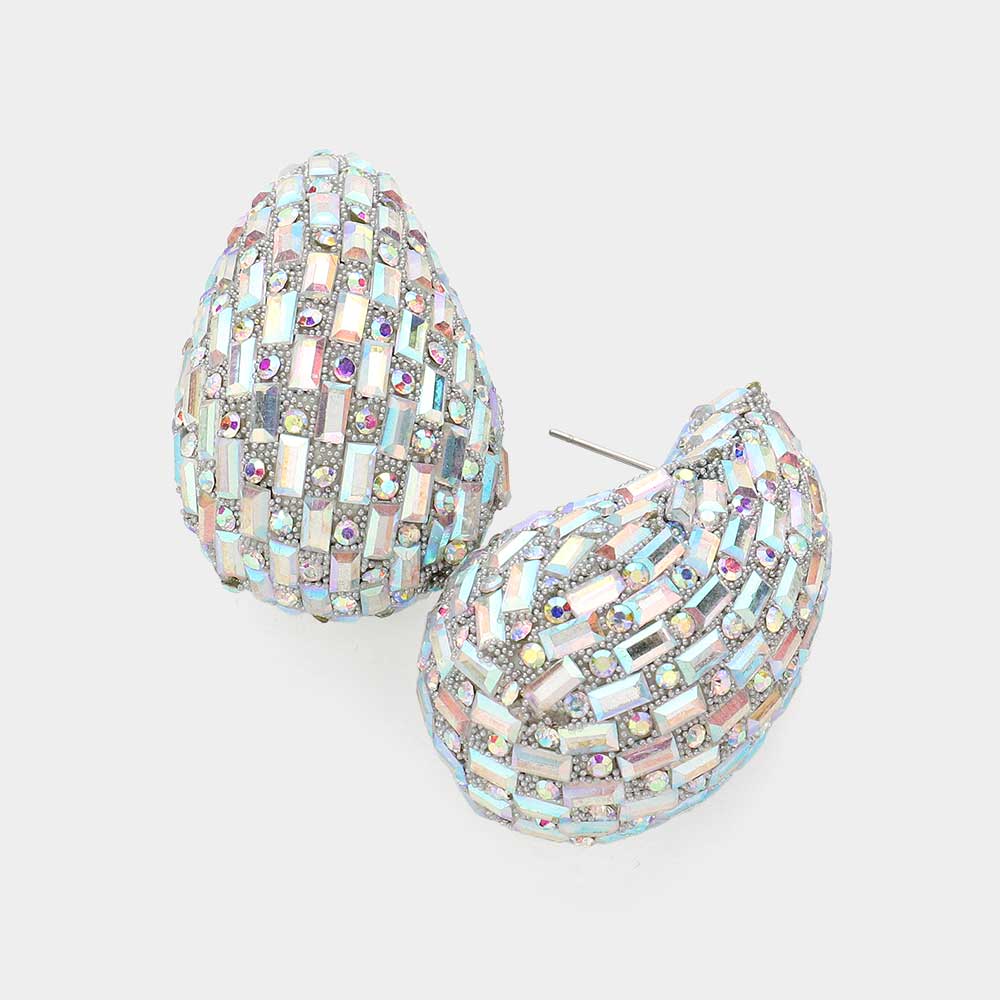 Multi AB Stone Embellished Teardrop Pageant Earrings | Prom Earrings