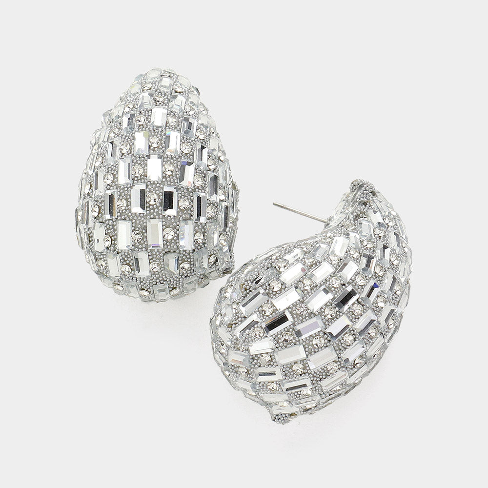 Multi Clear Stone Embellished Teardrop Pageant Earrings | Prom Earrings