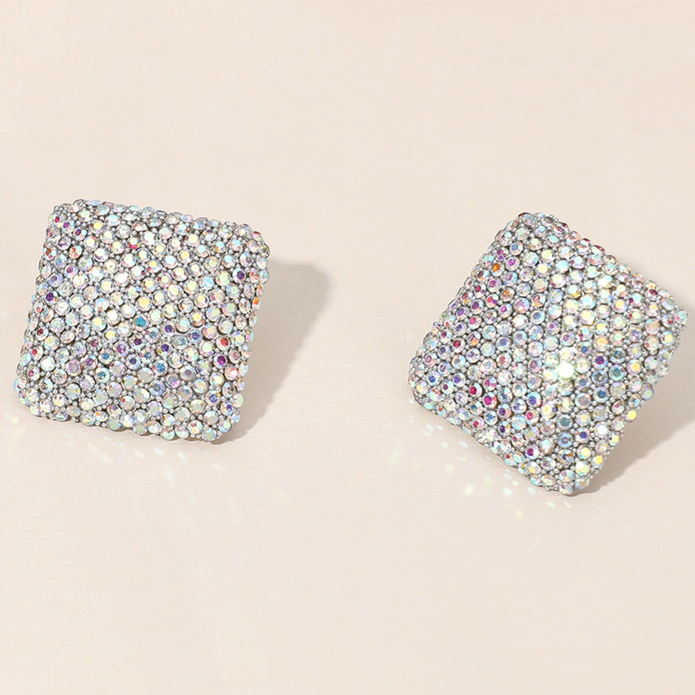 AB Rhinestone Square Pageant Earrings | Evening Earrings