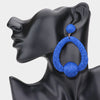 Blue Raffia Ball Accented Open Circle Fun Fashion Earrings | Outfit of Choice Earrings
