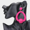 Fuchsia Raffia Ball Accented Open Circle Fun Fashion Earrings | Outfit of Choice Earrings
