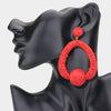 Red Raffia Ball Accented Open Circle Fun Fashion Earrings | Outfit of Choice Earrings