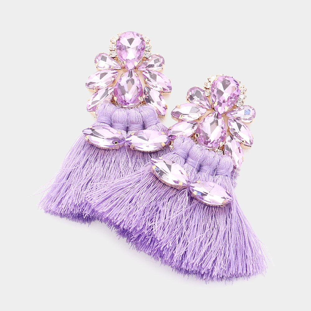 Lavender Teardrop and Marquise Stone Fringe Fun Fashion Earrings | Runway Earrings