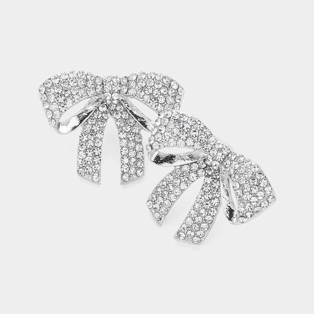 Small Clear Rhinestone Bow Pageant Earrings  | Clear Bow Earrings