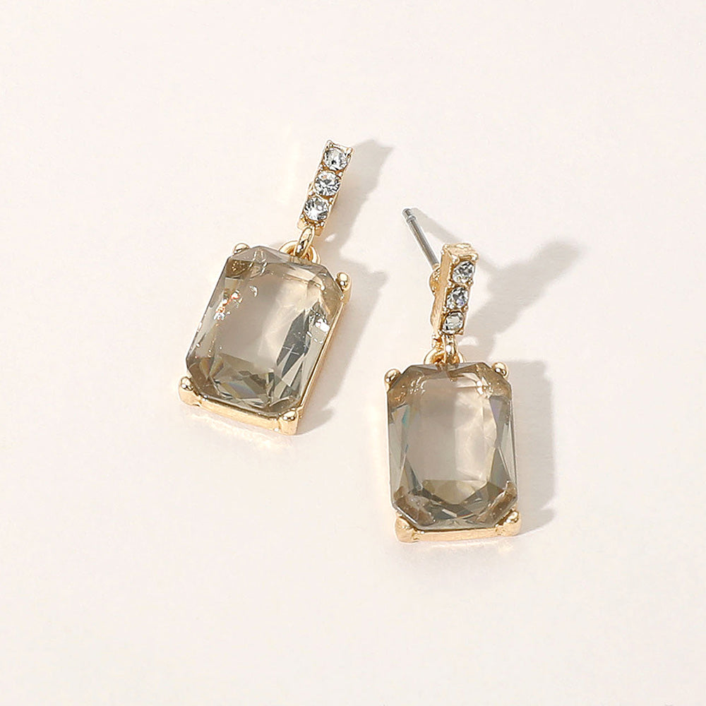 Black Diamond Rectangle Stone Pageant Dangle Earrings | Interview Earrings