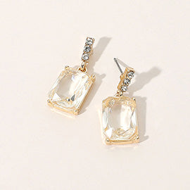 Clear Rectangle Stone Pageant Dangle Earrings on Gold | Interview Earrings