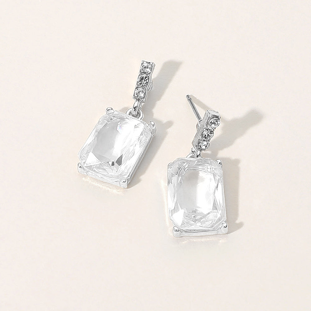 Clear Rectangle Stone Pageant Dangle Earrings | Interview Earrings