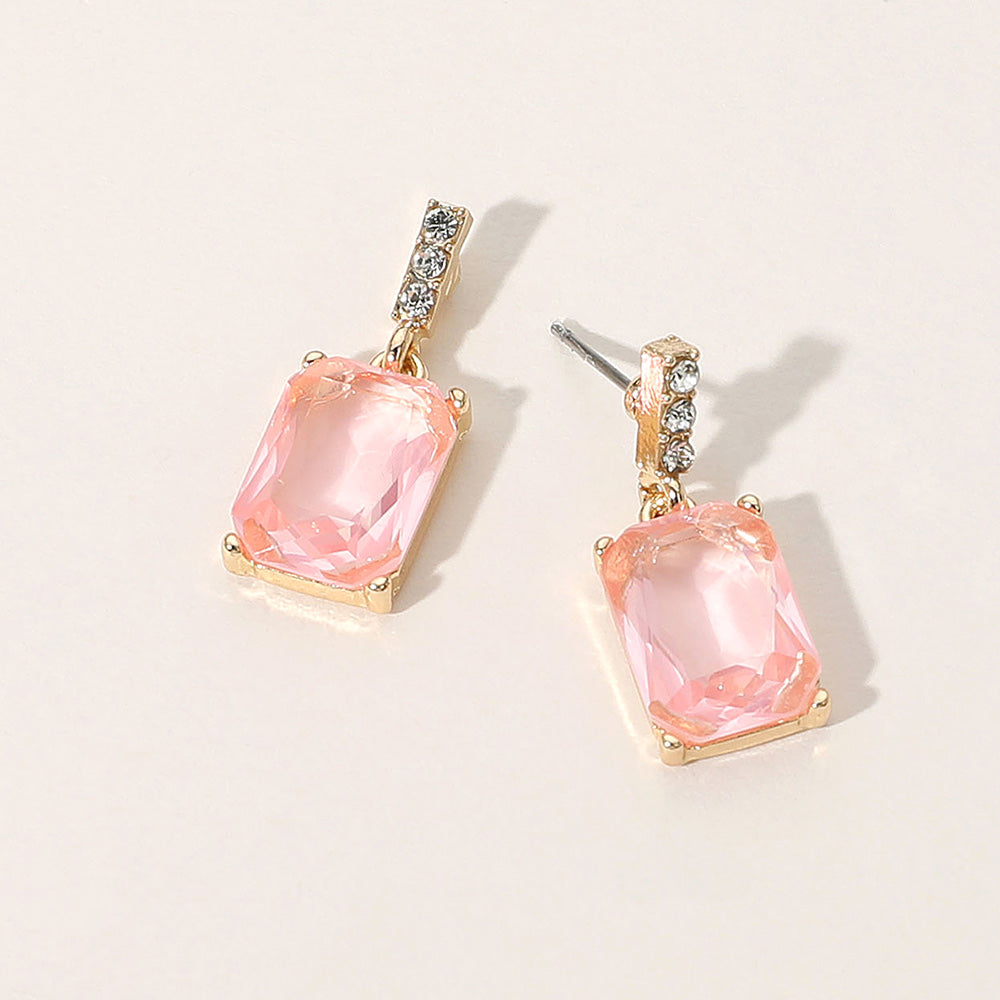 Pink Rectangle Stone Pageant Dangle Earrings | Interview Earrings 