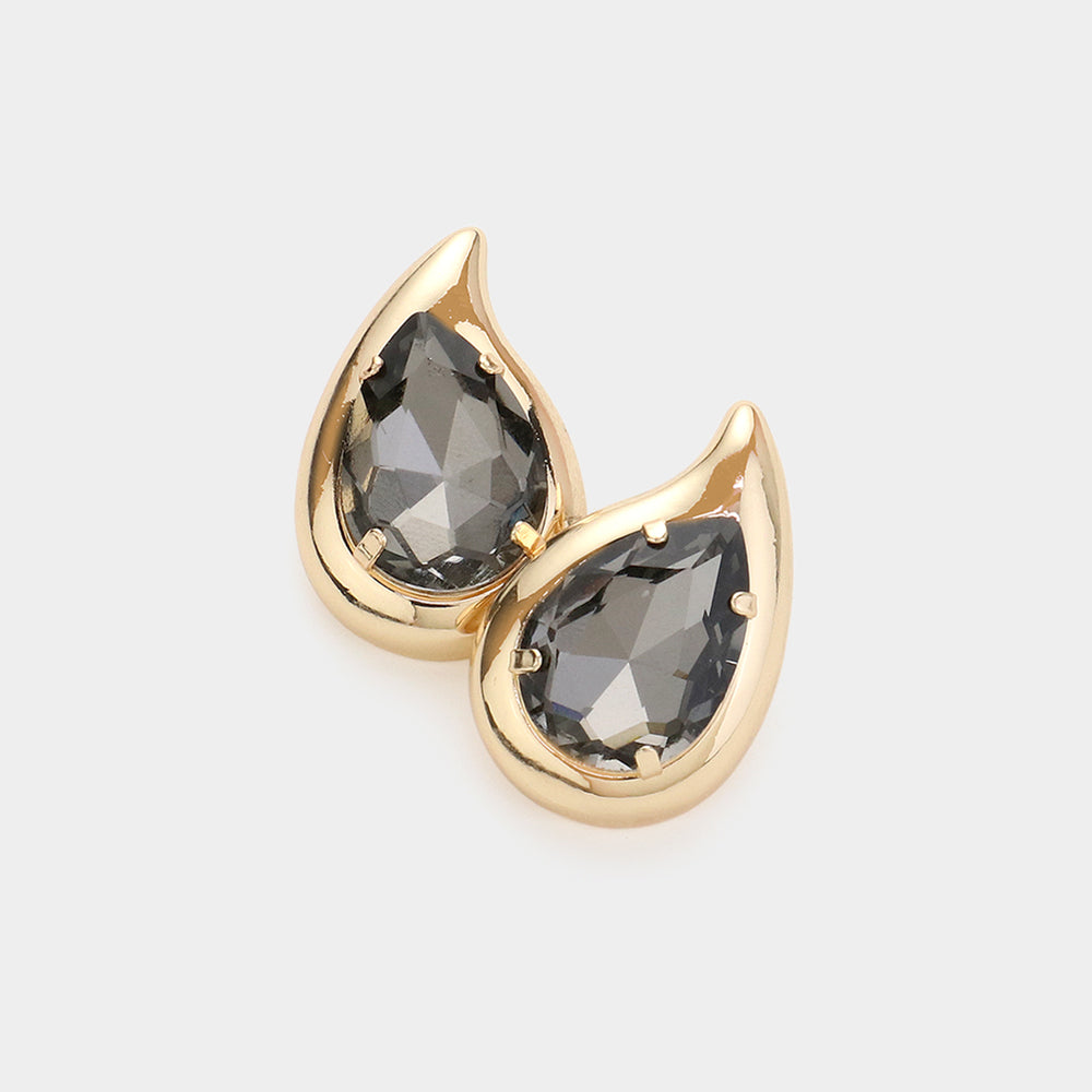 Black Diamond Crystal Teardrop Stone Stud Earrings | Interview Earrings