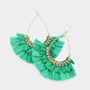 Green Dangle Raffia Fan Fun Fashion Earrings | Headshot Earrings