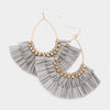 Gray Dangle Raffia Fan Fun Fashion Earrings | Headshot Earrings