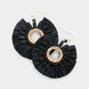 Black Raffia Trimmed Open Circle Fun Fashion Earrings | Runway Earrings