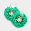 Green Raffia Trimmed Open Circle Fun Fashion Earrings | Runway Earrings