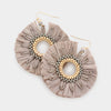 Gray Raffia Trimmed Open Circle Fun Fashion Earrings | Runway Earrings