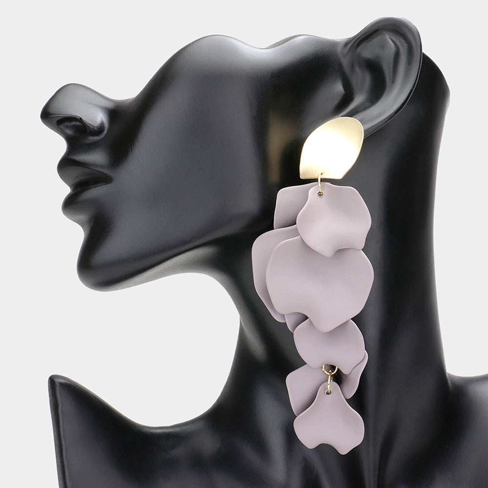 Gray Petal Link Drop Fun Fashion Earrings | Runway Earrings | Head Shot Earrings