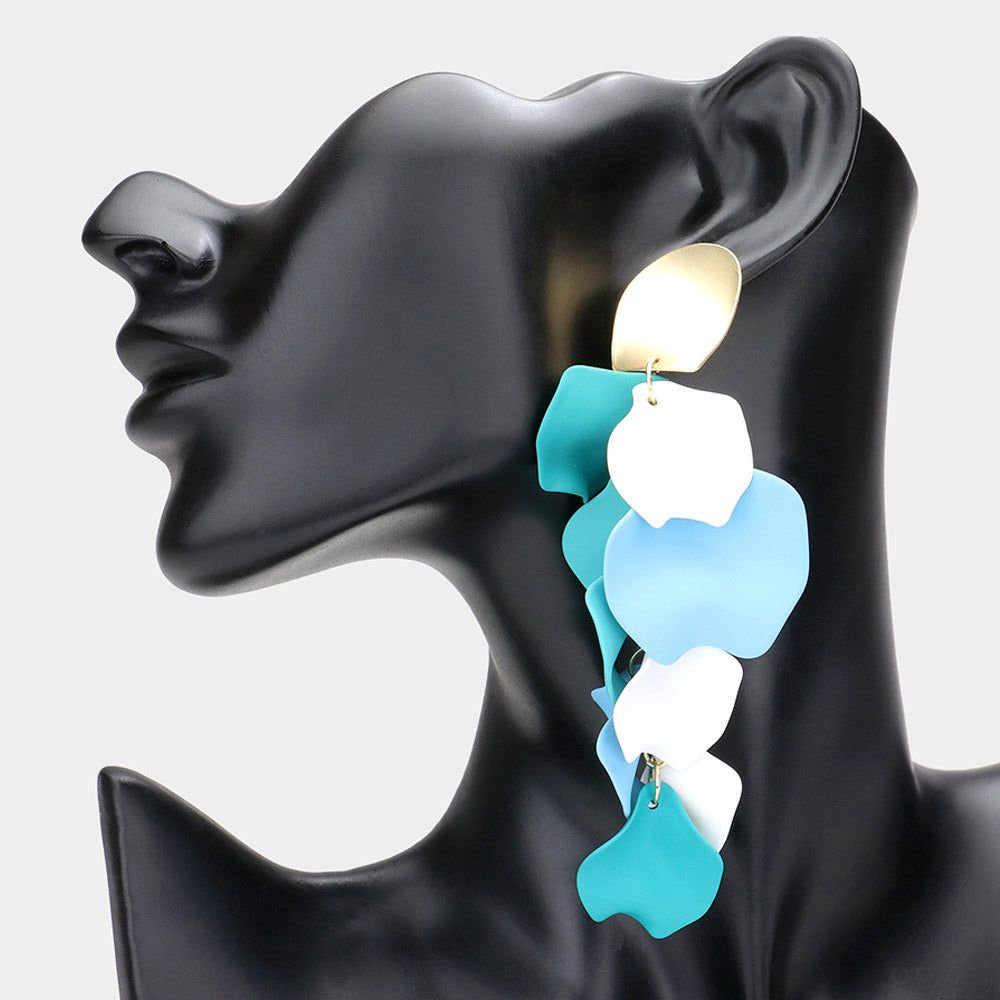 Multi-Color Petal Link Drop Fun Fashion Earrings | Runway Earrings | Head Shot Earrings