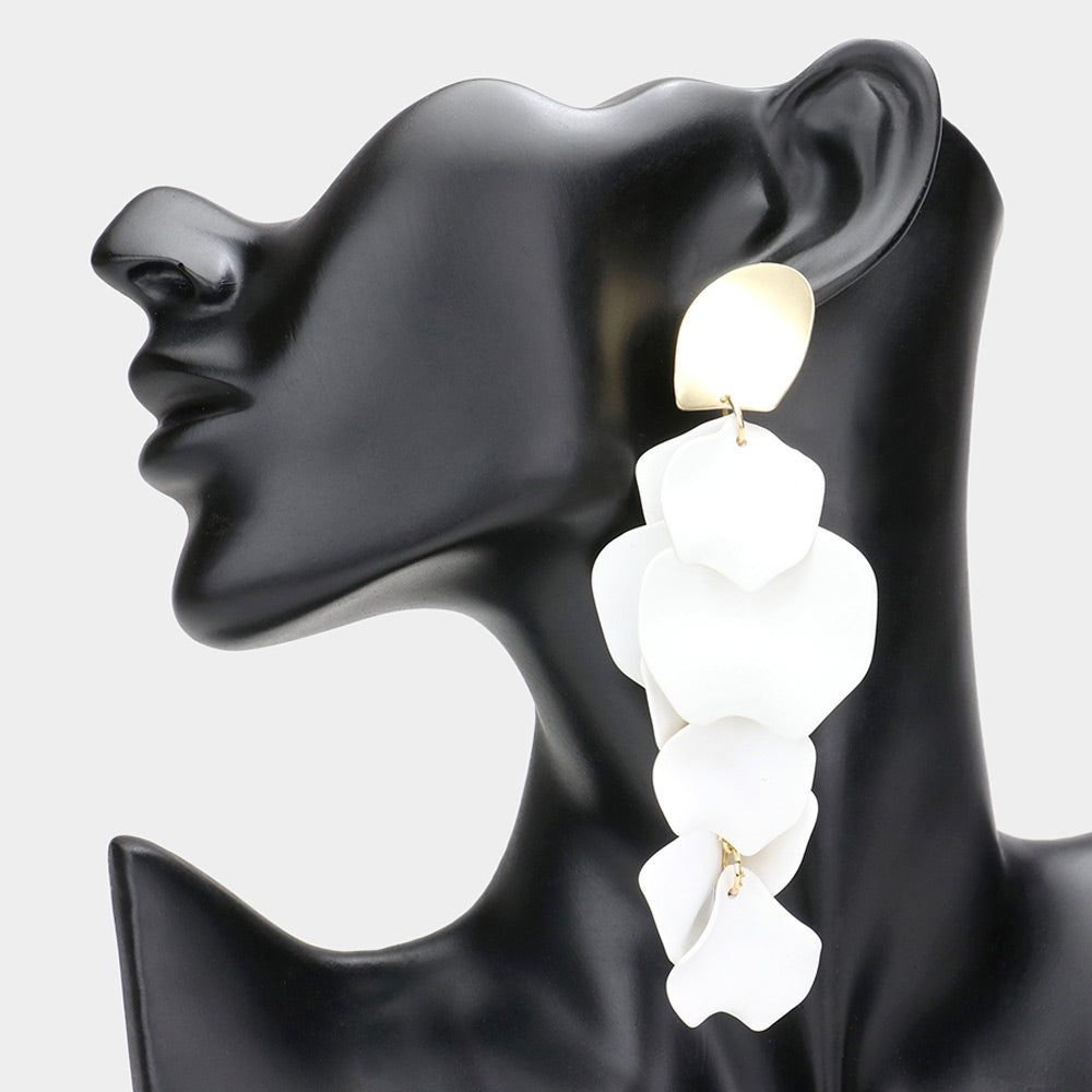 White Petal Link Drop Fun Fashion Earrings | Runway Earrings | Head Shot Earrings