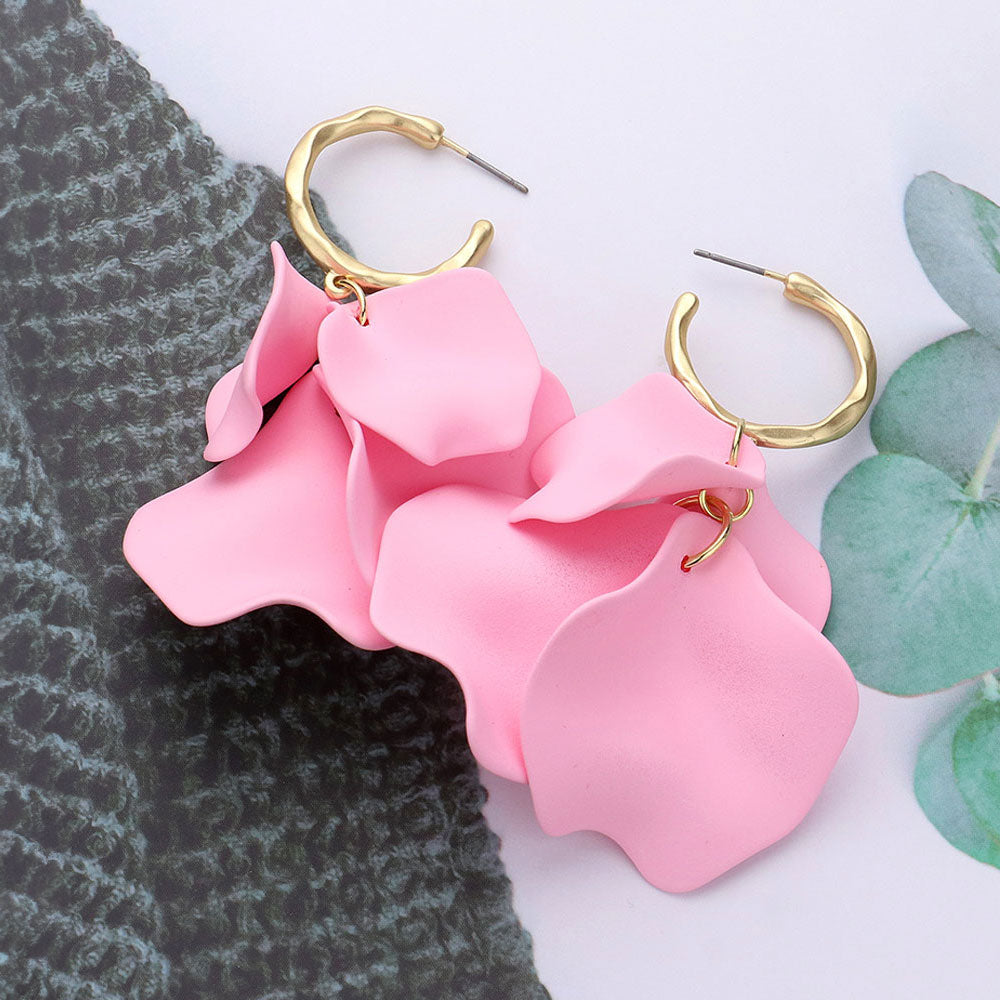 Pink Petal Dangle Fun Fashion Earrings Pink Headshot Earrings L M Bling lmbling