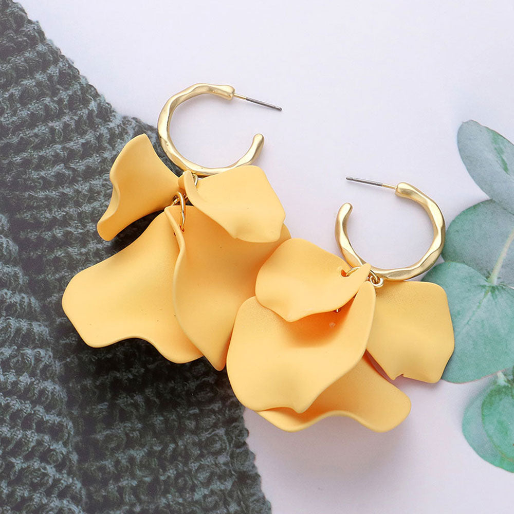 Yellow Petal Dangle Fun Fashion Earrings | Yellow Headshot Earrings