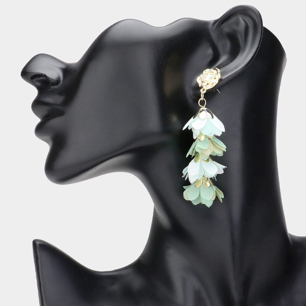 Multi Green Flower Petal Link Drop Fun Fashion Earrings | Outfit of Choice Earrings | Runway Earrings