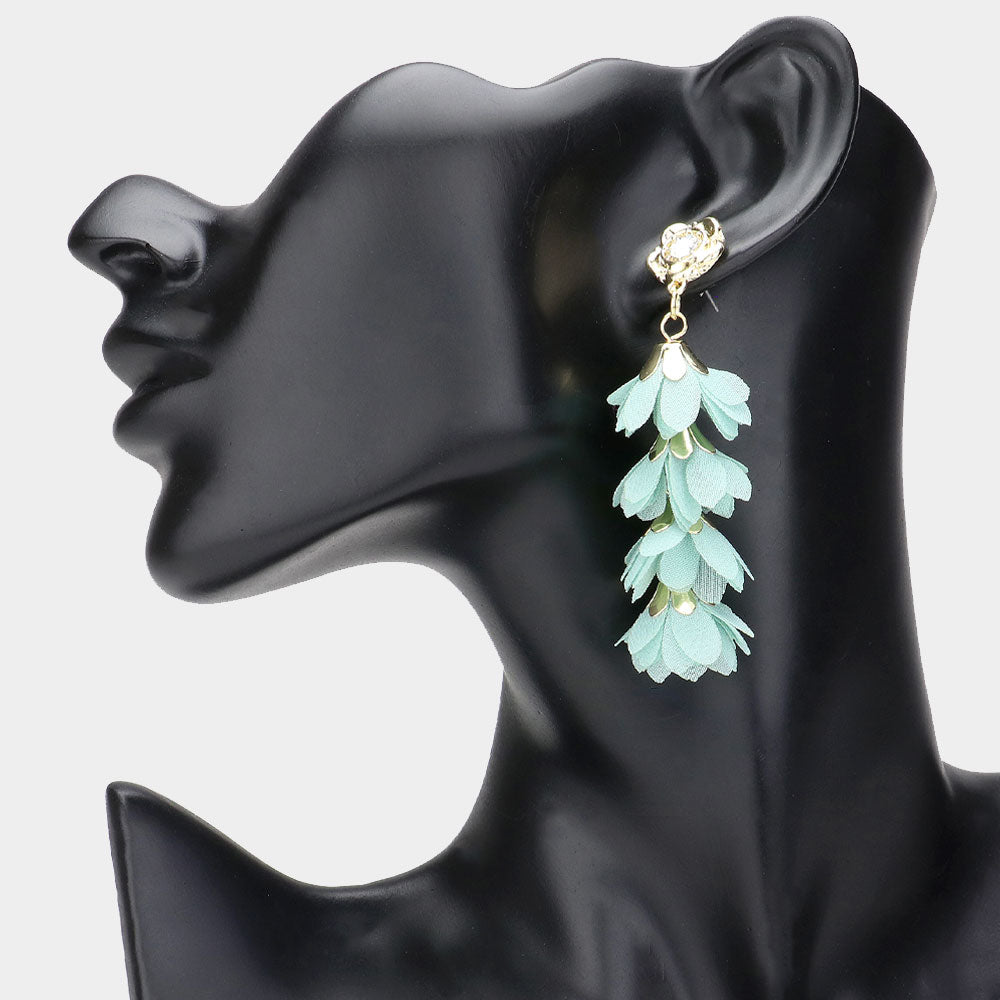 Mint Flower Petal Link Drop Fun Fashion Earrings | Outfit of Choice Earrings | Runway Earrings