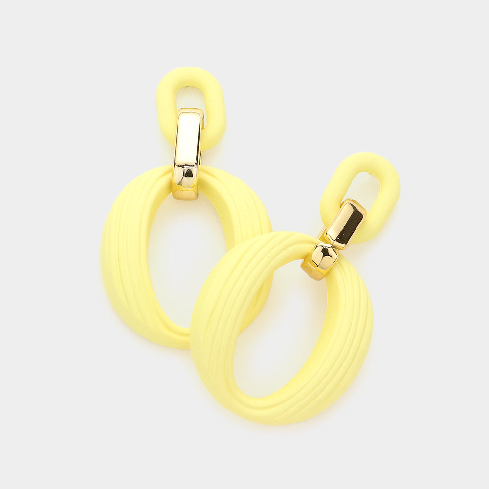 Yellow Geometric Open Oval Link Fun Fashion Earrings | Runway Earrings | Headshot Earrings