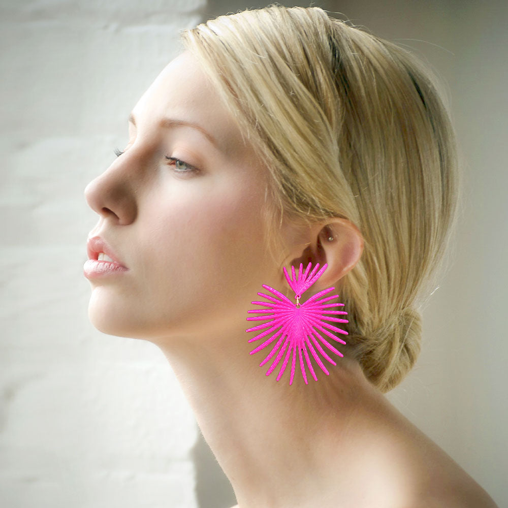 Abstract Spike Hot Pink Metal Dangle Fun Fashion Earrings | Runway Earrings | Headshot Earrings