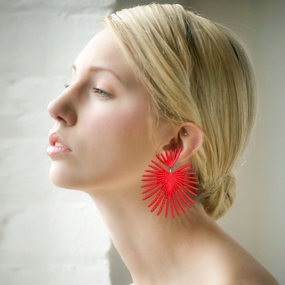 Abstract Spike Red Metal Dangle Fun Fashion Earrings | Runway Earrings | Headshot Earrings |  579909