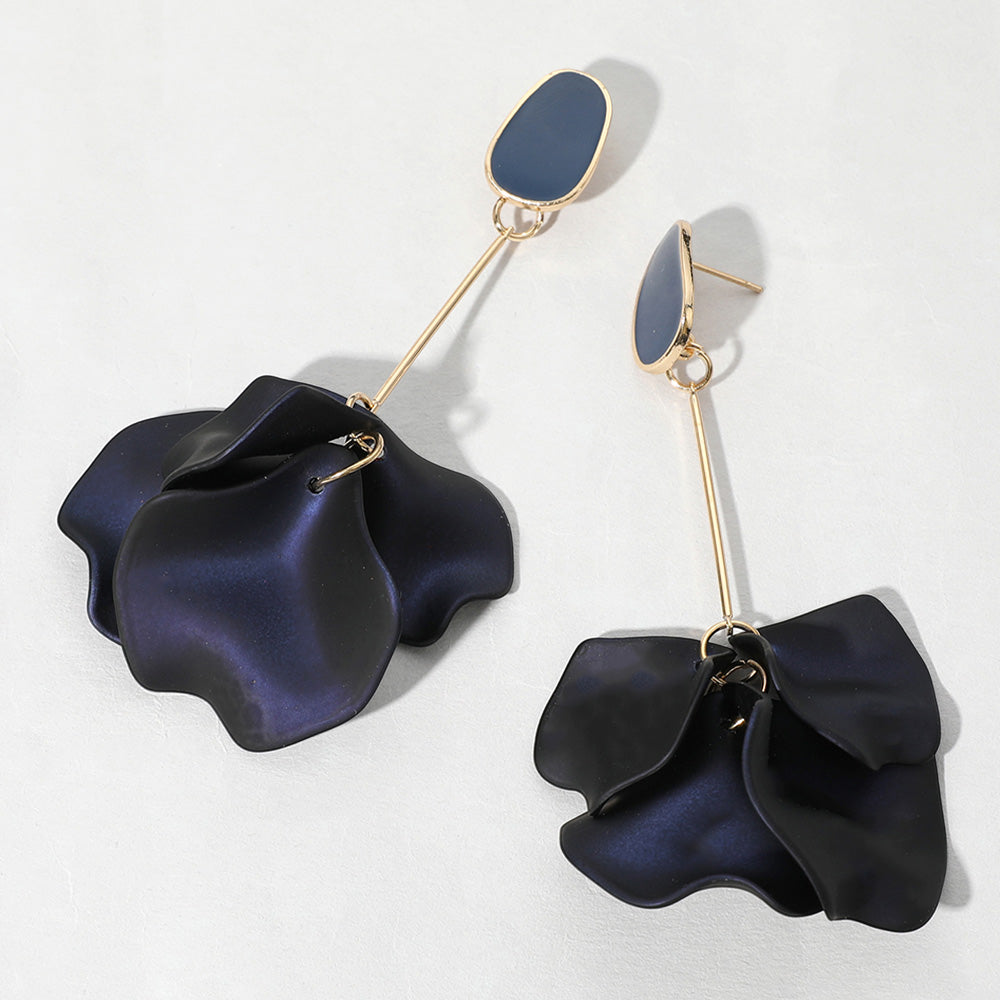 Navy Petal Dropdown Fun Fashion Earrings | Headshot Earrings