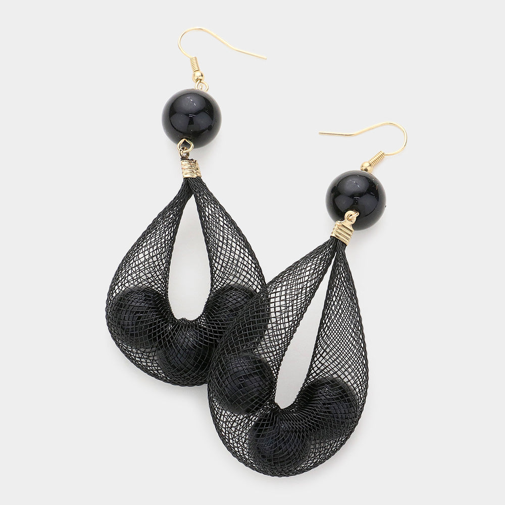 Black Mesh Tube with Black Pearl Fun Fashion Earrings on Gold Headshot Earrings 460868