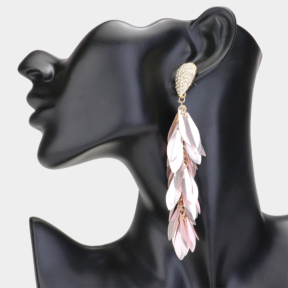Long Pink Sequin Fringe Fun Fashion Earrings | Headshot Earrings