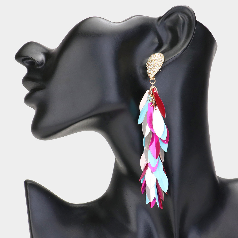 Long Multi-Color Sequin Fringe Fun Fashion Earrings | Headshot Earrings |  618531