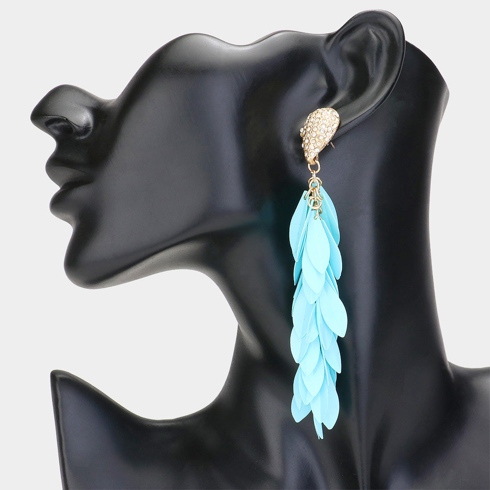 Long Turquoise Sequin Fringe Fun Fashion Earrings | Headshot Earrings