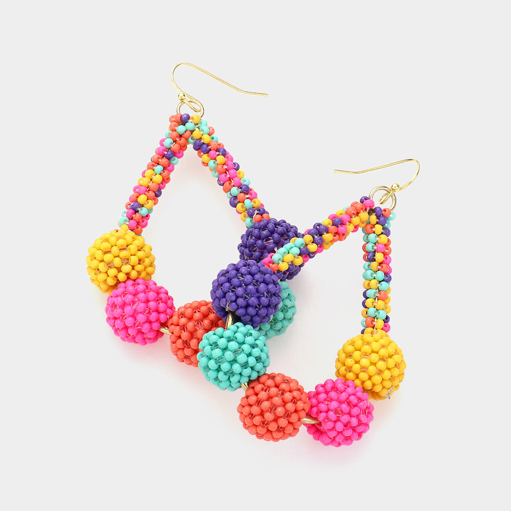 Multi-Color Seed Bead Balls Fun Fashion Earrings | Headshot Earrings