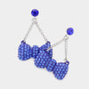 Blue Crystal Cluster Bow Dangle Pageant Earrings
