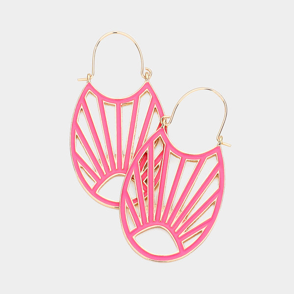 Pink Abstract Enamel Fun Fashion Metal Earrings | Headshot