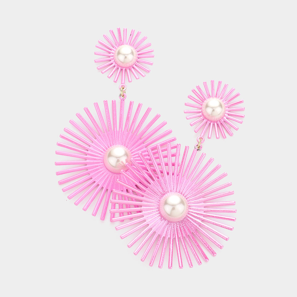 Pearl Centered Pink Abstract Dangle Fun Fashion Earrings | Outfit of Choice Earrings