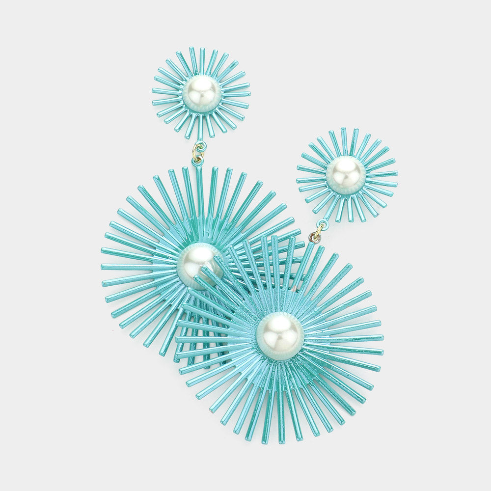 Pearl Centered Turquoise Abstract Dangle Fun Fashion Earrings | Outfit of Choice Earrings