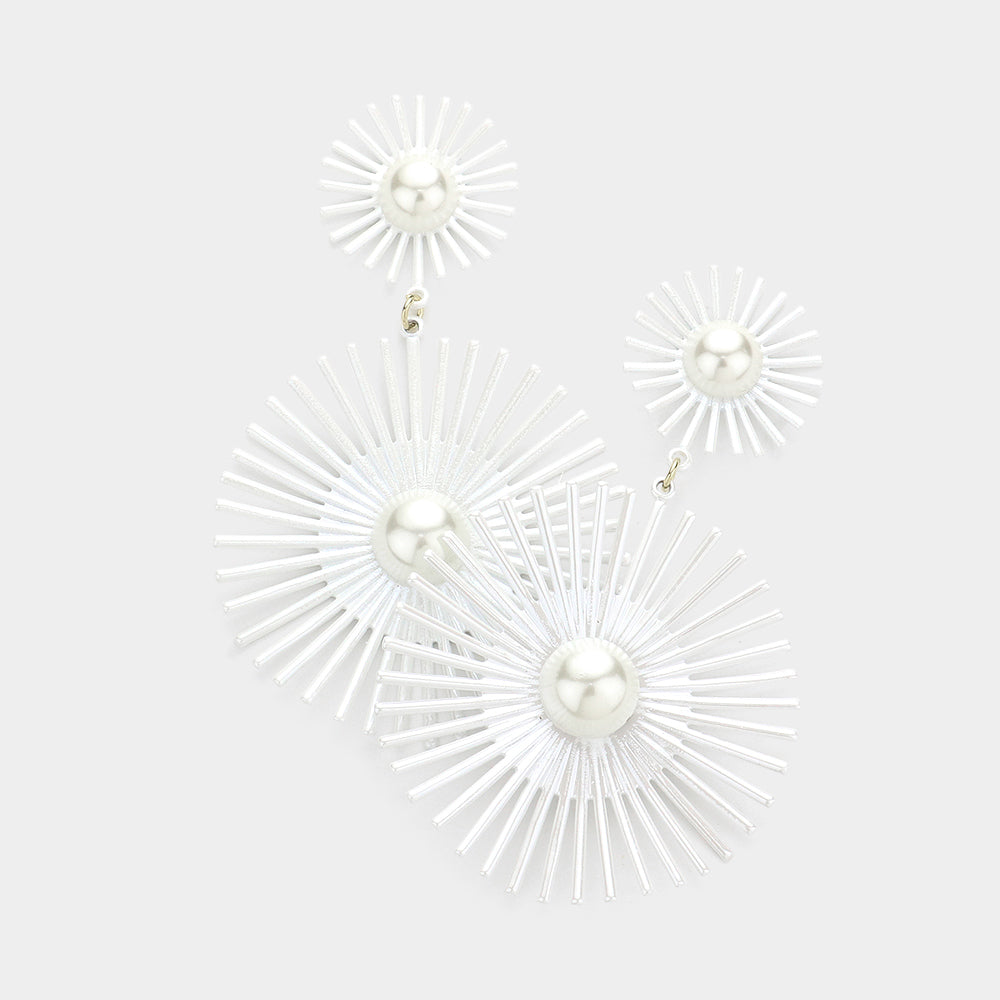 Pearl Centered White Abstract Dangle Fun Fashion Earrings | Outfit of Choice Earrings