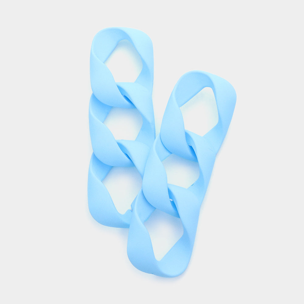 Long Light Blue Colored Chain Link Fun Fashion Earrings | Runway Earrings