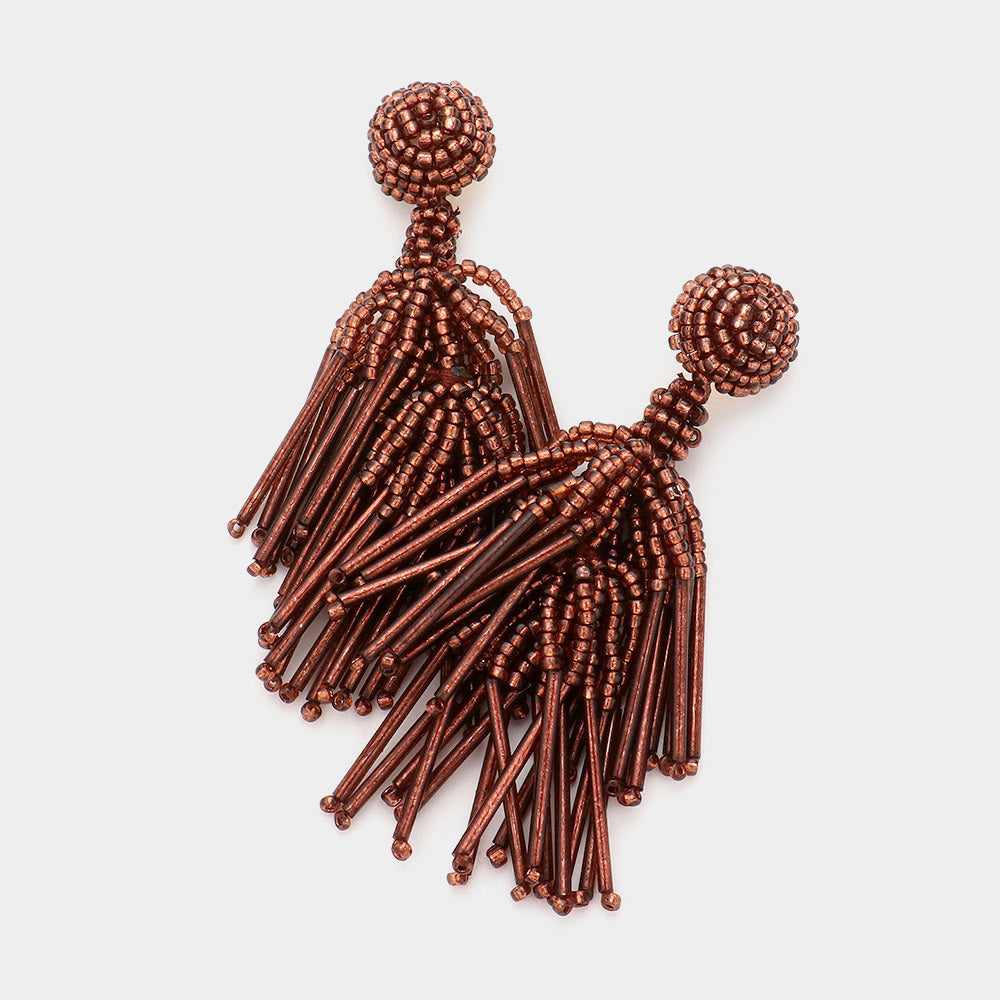 Burgundy Beaded Tassel Dangle Earrings | Fun Fashion Earrings