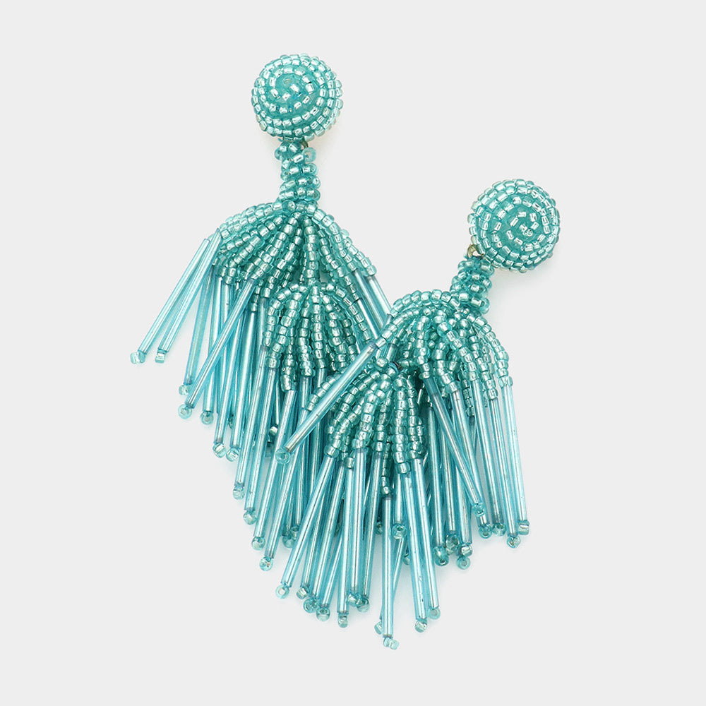 Mint Beaded Tassel Dangle Earrings | Fun Fashion Earrings