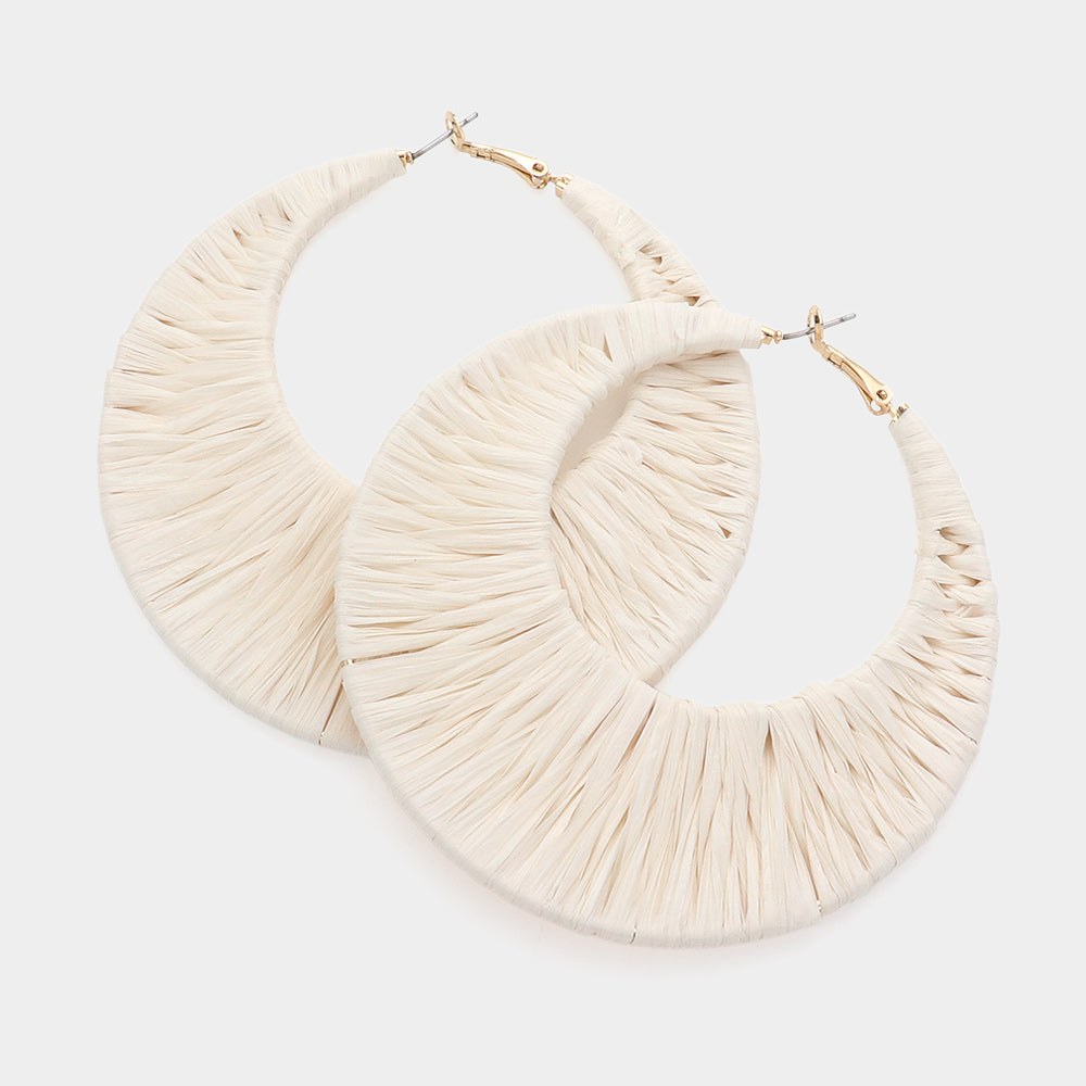 Ivory Raffia Wrapped Hoop Fun Fashion Earrings | Headshot Earrings